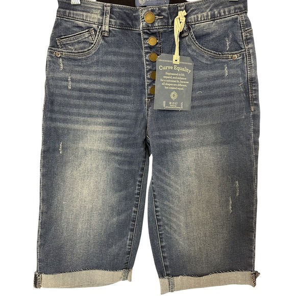 Democracy Womens Ab Solution Mid Blue Vintage High Rise  Bermuda Jean Short SZ 2 - Picture 6 of 16